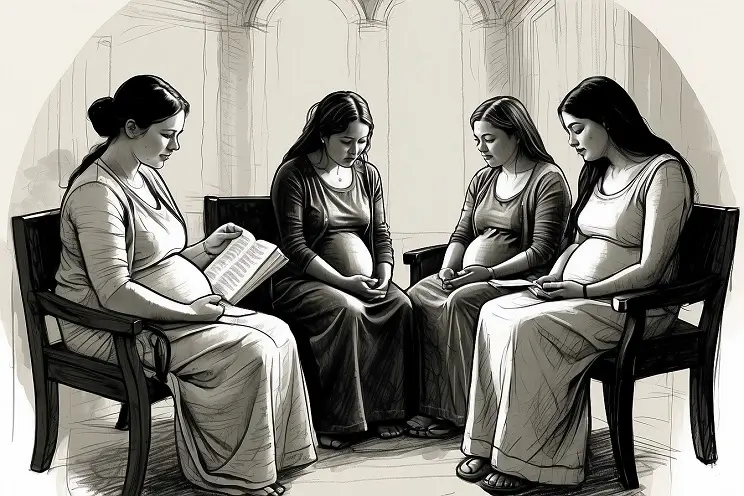 mulheres gravidas estudando a biblia